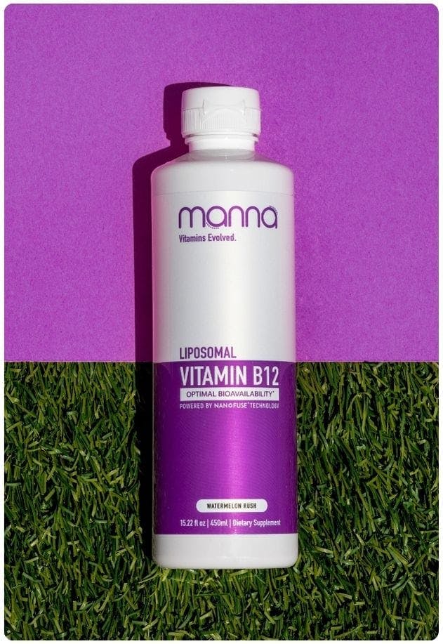 Liposomal Vitamin B12 on a colored background